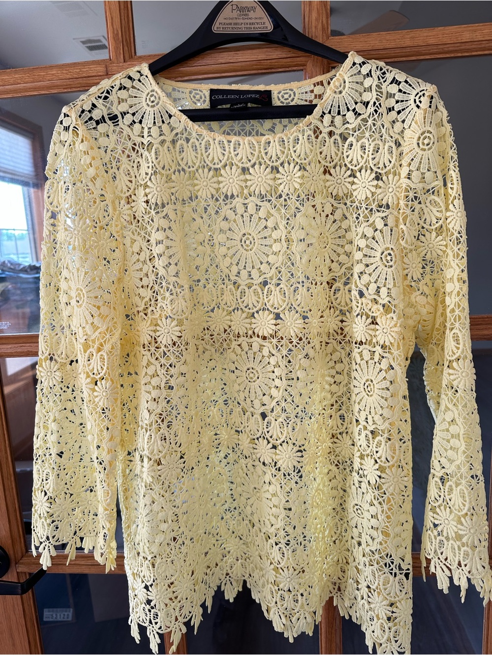 Colleen Lopez Pale Yellow Crochet Lace Tunic Top